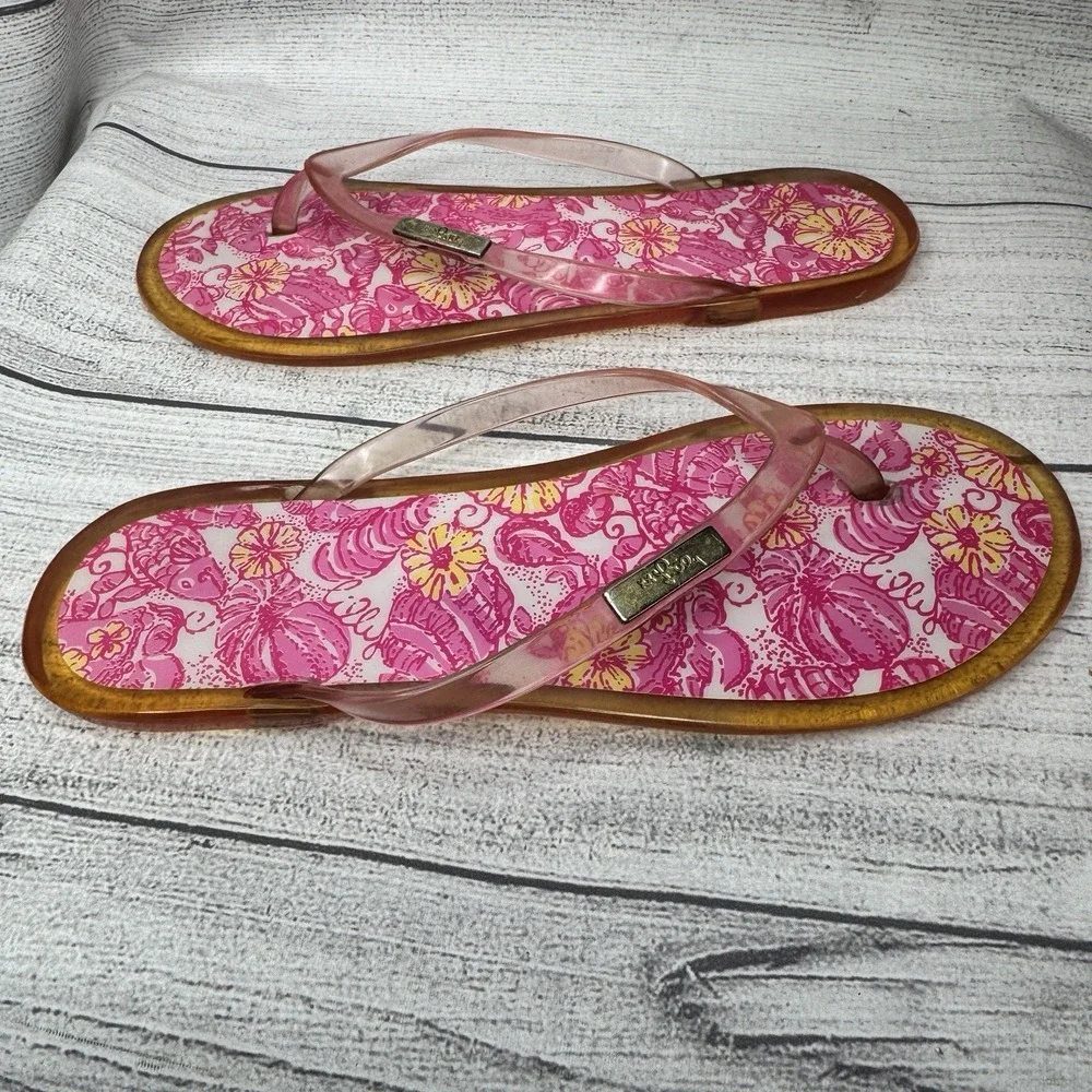 Lilly Pulitzer Sandals Womens‎ Size 7 Pink Thong Slip On Jelly Sea Shell